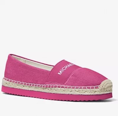 NEW MICHAEL KORS Vicky Logo Canvas Slip-On Shoes Espadrille Pink Shoes • $79