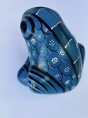 Unique Mexican Pottery Folk Art Blue Dotted Frog 5.5” • $27.99