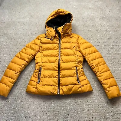 $22.49 • Buy ZARA Outerwear Women's Yellow Down Puffer Jacket Hooded Full Zip Size S