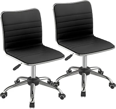 Mid Back Task Chair Low Back PU Leather Swivel Office Chair Vanity Chair 2 Pack • $84.50