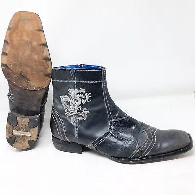 Mark Nason Distressed Brown Leather Dragon Boots Italy 67514 Size 13 • $185