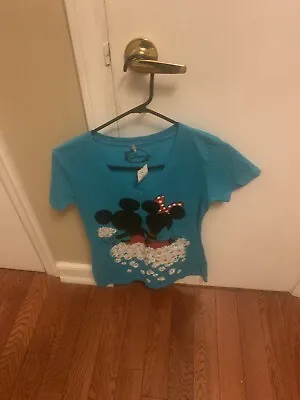 Disney Women's Size Large Aqua Blue  T-shirt Mickey And Minnie Mouse NWT • $25
