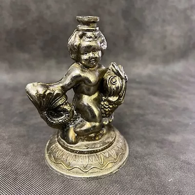 5.5  Tall Cherubim Lamp Base Metal Part Cherub Angels Threaded 3.5  Golden VTG • $39.98