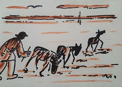 DAVID HENDLER (1902-1984)  Ink & Watercolor The Donkey Shepherd Signed • £46.44