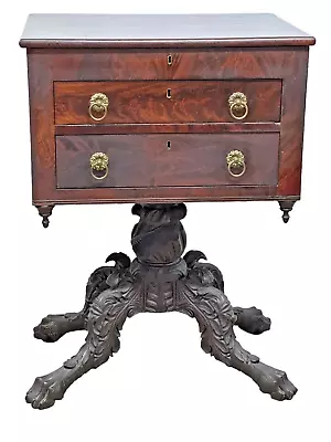 1820 New York  Classical Federal Sewing Work Table Stand Mahogany Paw Foot • $1700