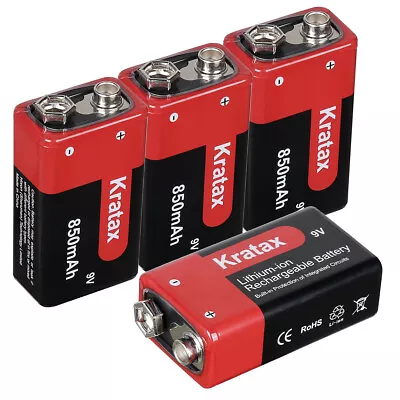 9V Lithium Rechargeable Batteries 850mAh 9 Volt Li-Ion Battery 4Pack • $42