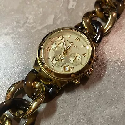 Michael Kors Ladies Watch Gold Tortoise Brown Chronograph - MK-4222 • $20