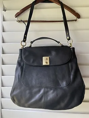 J. CREW Brompton Hobo Flap Bag Purse Satchel Black Pebbled Soft Leather Large • $49