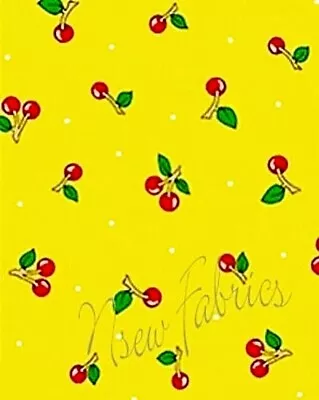 Rare*  Mary Engelbreit Fabric BIG RED Cherry On Yellow Cotton Quilt DIY - BTHY • $14.99