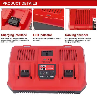 For Milwaukee M18 Battery Charger Lithium Dual Bay Simultaneous Rapid Charger US • $32.96