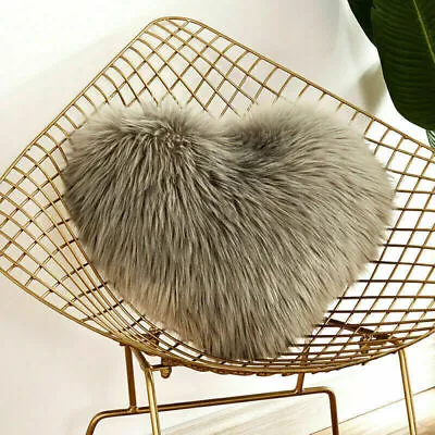 Love Heart Shape Fluffy Pillow Case Soft Sheepskin Home Decor Sofa Cushion Cover • £10.99