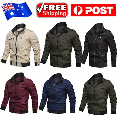 Mens Winter Cargo Casual Jacket Zip Up Warm Coat Combat Bomber-Jacket Outwear • $37.95