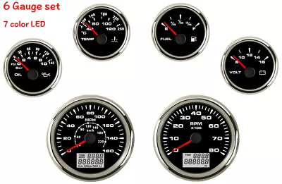 6 Gauge Set With Senders Speedo Tacho Fuel Temp Volts Oil 7 Colors LED USA STOCK • $228.90