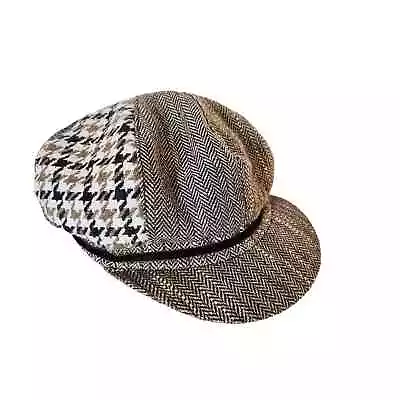 Vtg Cappelli Womens Wool Blend Newsboy Hat Houndstooth Chevron Acadamia • $22.33