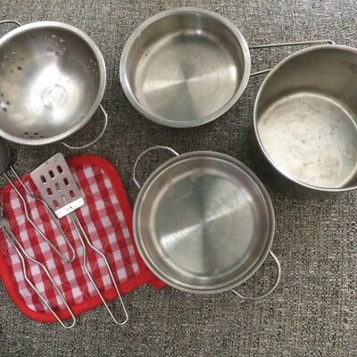 $14 • Buy Kids Kitchen Play Set 8 Pcs Stainless Steel Pots Pans Cookware Pretend Toy Set