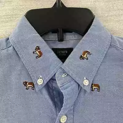 J. Crew Men's Size XS Slim Blue Oxford Shirt Embroidered St. Bernard Dogs • $19.99