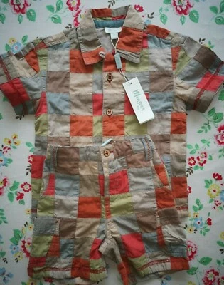 £10.95 • Buy Monsoon Baby Boys Green/Orange Patchwork Shorts & Shirt Set 3-6 Months BNWT