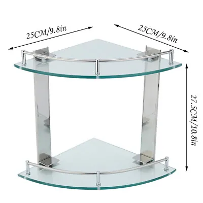 Glass Corner Floating Storage Shelf Caddy Rack Organizer Holder Wall Mounted • £11.94