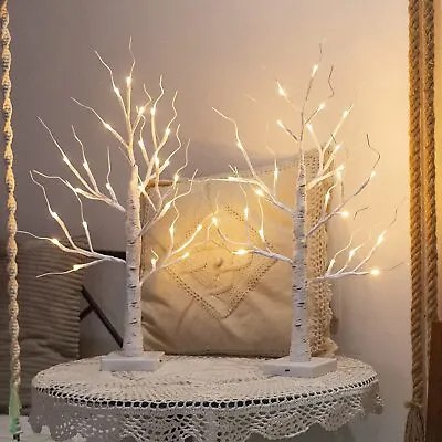 £16.99 • Buy 2X LED Twig Birch Table Tree Light Up Branch Lights Desktop Dinner Lamp UK