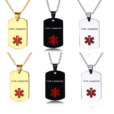 Personalized Engraving Medical Alert ID Name Necklace Pendant Dog Tag Customized • £5.98