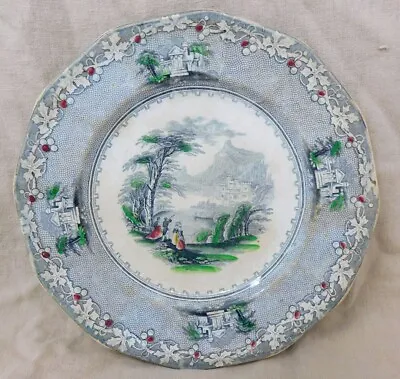 C. 1851 Charles Meigh 9.25  Plate  Jenny Lind  Hand-Ptd. Blue-Gray Transferware • $24.50