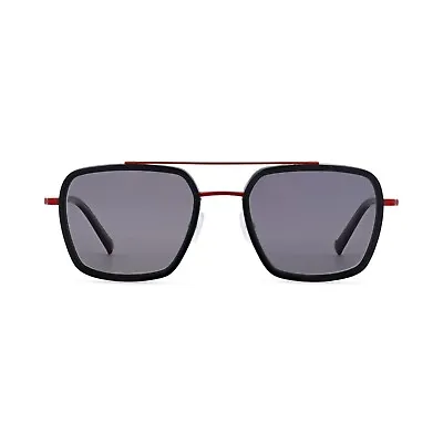 MOREL Hugh NR16 Black & Red Polarized Plastic Aviator Sunglasses Frame 54-21-145 • $160