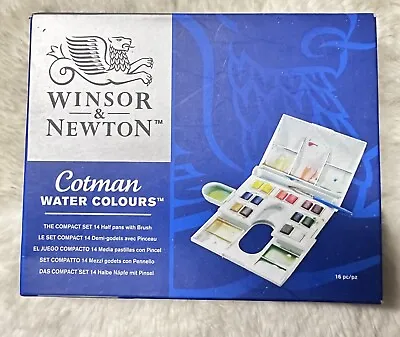 Winsor & Newton Cotman Watercolour  COMPACT Set 14 Half Pan With Brush New 16pcs • £16.99