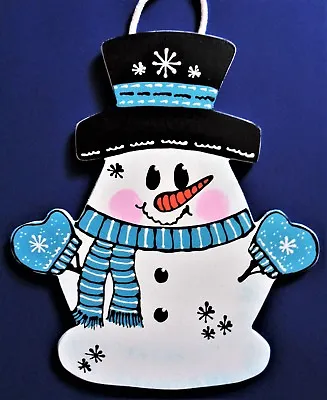 SNOWMAN WINTER SIGN Wall Art Door Hanger Plaque Seasonal Mesh Wreath Accent  • $13