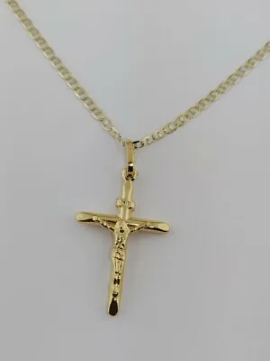 $154 • Buy 14K Solid Gold Italian Cross Pendant With Italian Gucci Necklace 14K