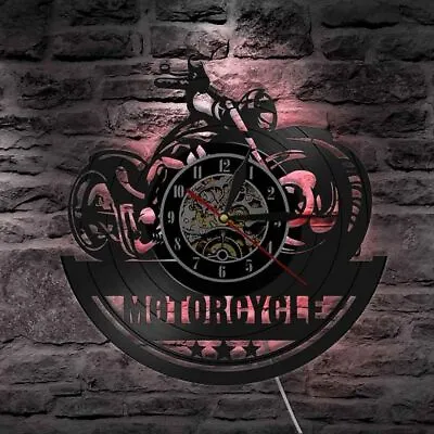 12  American Harley Motorcycle CD Vinyl Record Wall Clock With LED Home Decor • $33.03