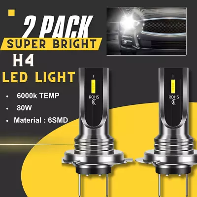 Pair H4 9003 HB2 LED Headlight Bulbs Kit High Low Beam Super Bright 6000K White • $11.27