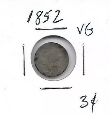 Nice 1852 United States US 3 Three Cent Silver Coin In Good Condition • $10.50