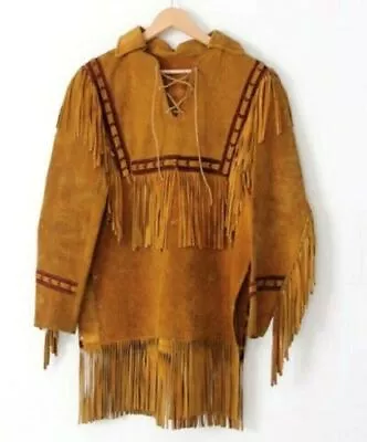 Men's Native American Western Suede Leather Shirt Style With Fringe • $88.99