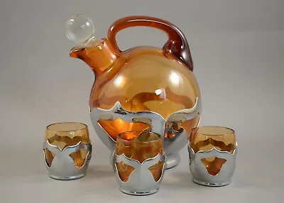 Farber Brothers Cocktail Pitcher Amber Glasses Farber Ware American Art Deco • $125