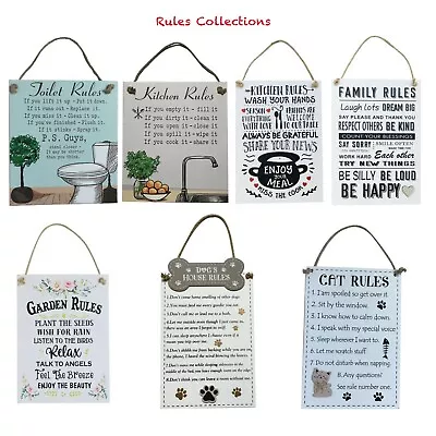 Family/Kitchen/Toilet/Garden/Dog/cat Rules Funny Sign Plaque • $25.95