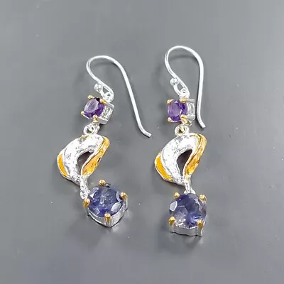 Handmade Jewelry Iolite Earrings 925 Sterling Silver /E109981 • £11.87