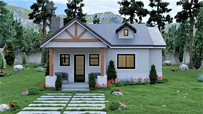 Custom Tiny Cottage House Plan 1 Bedroom & 1 Bathroom With Free CAD File • £28.94