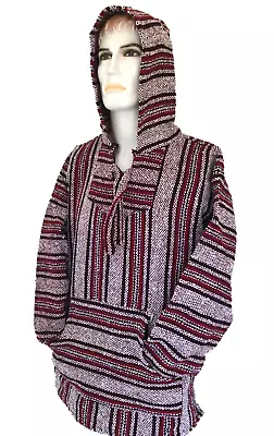 £19.99 • Buy Hoodie Mexican Baja Jerga Drug Rug Jumper Festival Surf Hippie Red Colours