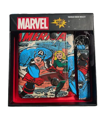 🔥 Marvel Comics Captain America Trifold Wallet W/ Belt Loop Chain &/ Box 🔥 • $15.96