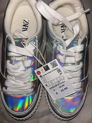 Silver Iridescent Sneakers By Zara.Size 4. • $20