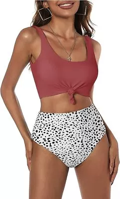 ZAFUL Womens Knotted Front Tankini High Waisted Bikini (XL Cherry • $7.99