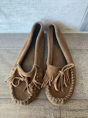 Minnetonka Women’s Brown Leather Moccasins Shoes Size 7 Medium • £18.31