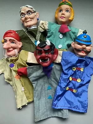 5 Vintage Hand Puppets Rubber Head Cloth Body German Mr Rogers Grandma Devil • $24.99