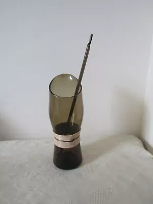 Vintage Retro Smoke Glass Cocktail Mixer Jug Pitcher & Glass Stirrer 23cm Talles • £11.99