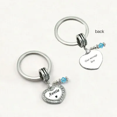 Heart Keyring With Birthstone & Personalised Engraving Auntie Mum Sister Gift • $36.17