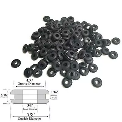 Pack Of 50 Rubber Grommets 3/8  Inside Diameter - 1/16  Groove Width - Fits 5/8  • $21.55