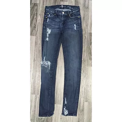 7 For All Mankind Womens Size 24 The Slim Cigarette Distressed Whiskered Jeans • $16.79