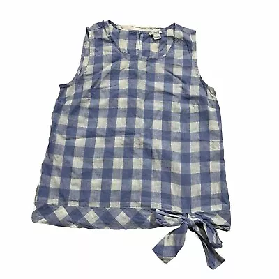 J. Crew Sz 4 Women Gingham Side Tie Shell Linen Cotton Plaid Sleeveless Blouse • $13.99