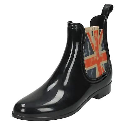 Spot On X1225 Ladies Black Union Jack England Themed PVC Wellies **FESTIVALS** • £9.99