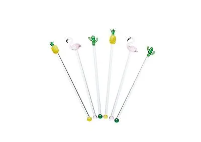 BarCraft Set Of 6 Novelty Cocktail Stirrers Swizzle Glass Sticks Tropical Chic • £16.49